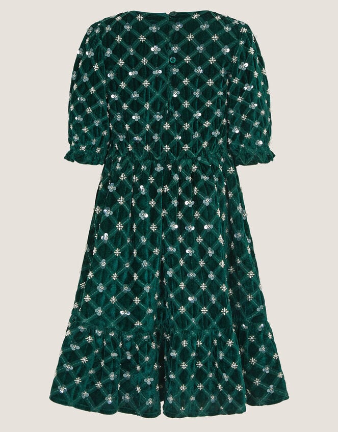 Gracie Embellished Velvet Party Dress, Green (GREEN), large
