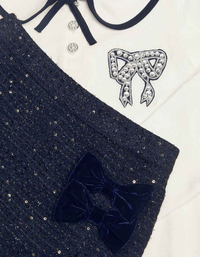 Bow Long Sleeve Top & Skort Set, Blue (NAVY), large