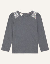 Sequin Shoulder Top, Grey (CHARCOAL), large