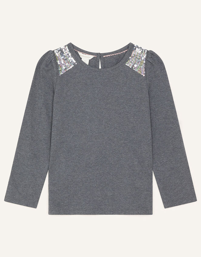 Sequin Shoulder Top, Grey (CHARCOAL), large