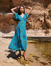 Print Midi Dress, Blue (TURQUOISE), large
