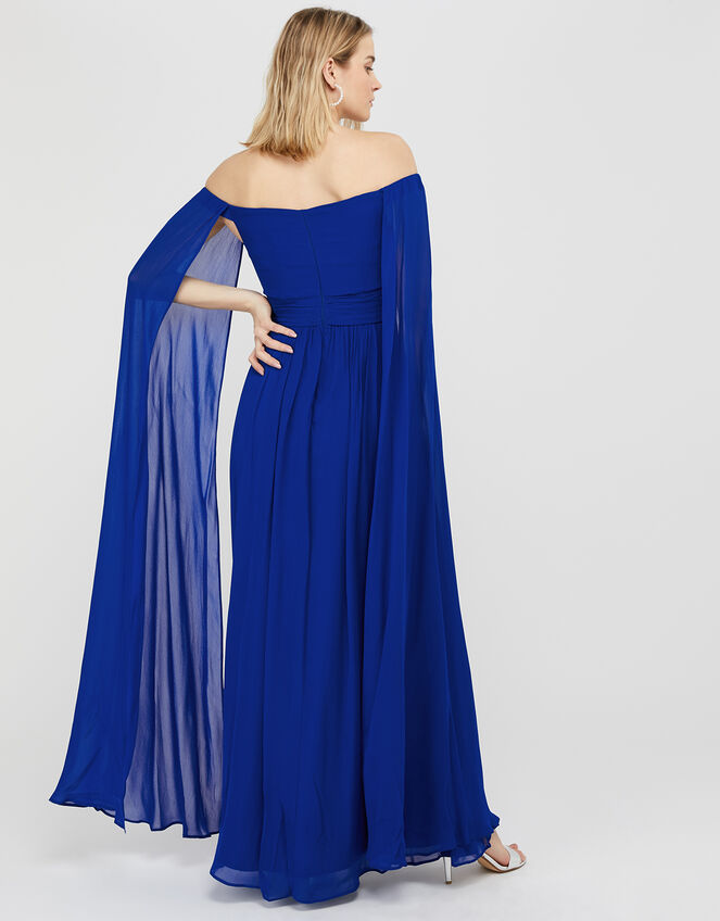 Lucie Bardot Chiffon Maxi Dress, Blue (BLUE), large