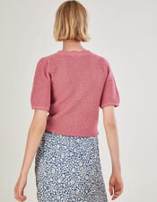 Half Sleeve Plain Cardigan in Sustainable Cotton, Pink (PINK), large