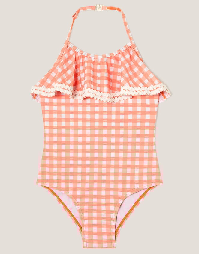 Gingham Ruffle Swimsuit, Orange (ORANGE), large