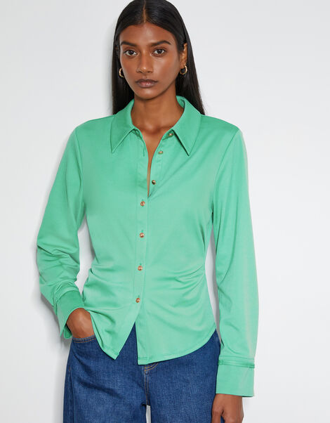 Julia Ruched Side Jersey Shirt, Green (GREEN), large