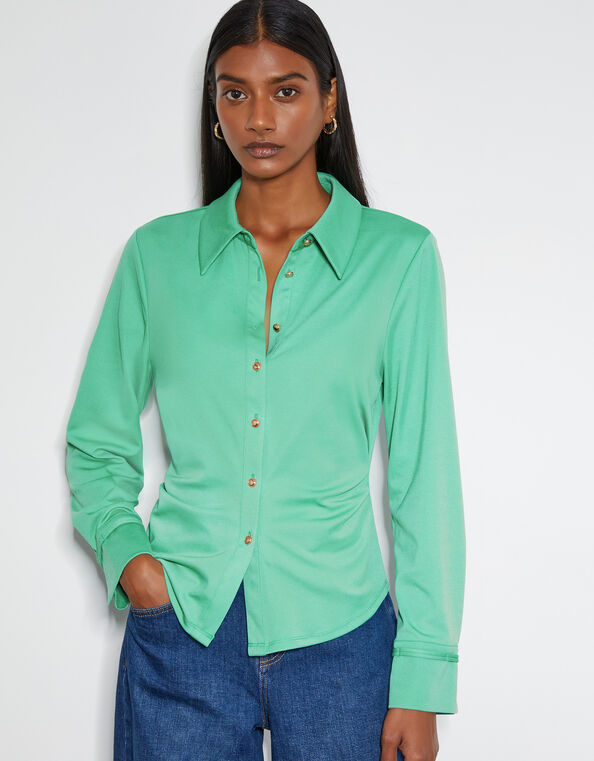 Julia Ruched Side Jersey Shirt, Green (GREEN), large