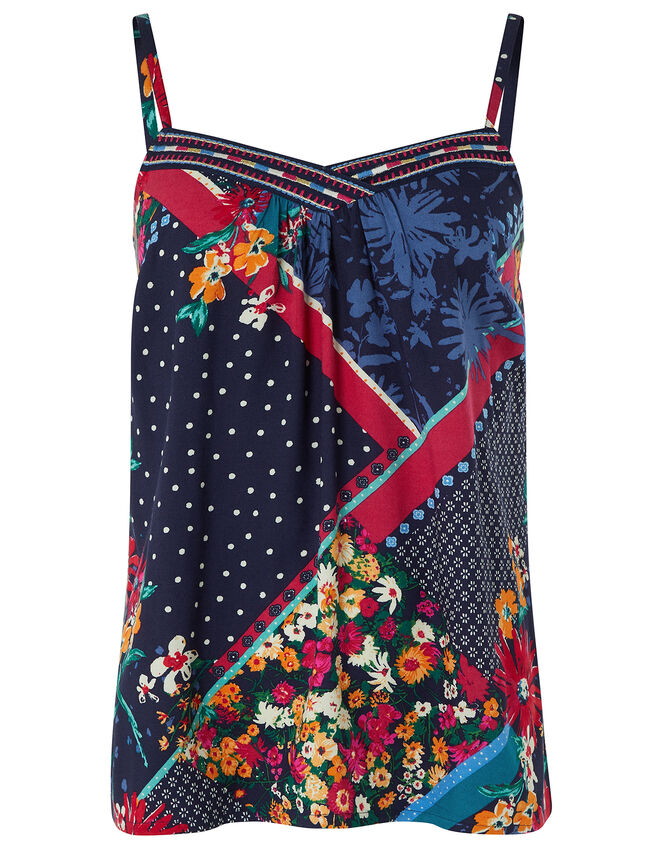 Grace Contrast Floral Print Cami in LENZING™ ECOVERO™, Blue (NAVY), large