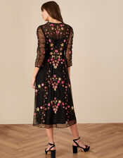 Marcia Embroidered Midi Dress, Black (BLACK), large