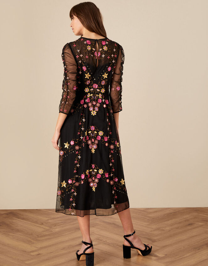 Marcia Embroidered Midi Dress, Black (BLACK), large