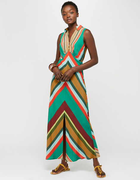 Samira&nbsp;Stripe Print Maxi Dress&nbsp; Green, Green (GREEN), large
