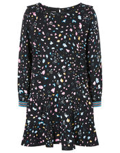 Animal Print Woven Dress, Black (BLACK), large