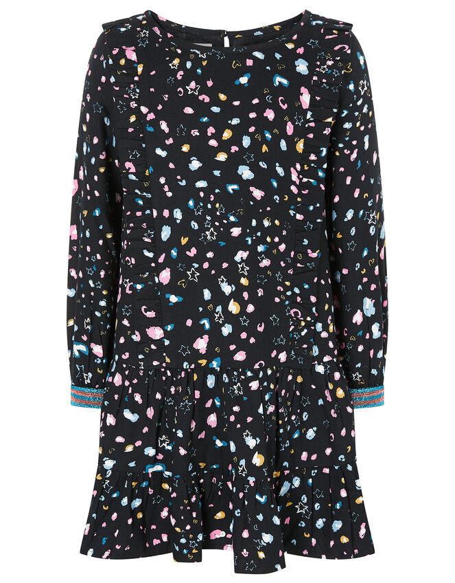 Animal Print Woven Dress, Black (BLACK), large