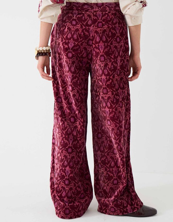 East Jude Print Velvet Wide Leg Trousers, Red (BERRY), large