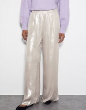 Lillie Metallic Wide Leg Trousers, Natural (CHAMPAGNE), large
