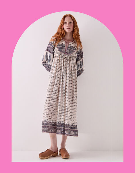 East Tilly Print Midi Smock Dress, Blue (BLUE), large