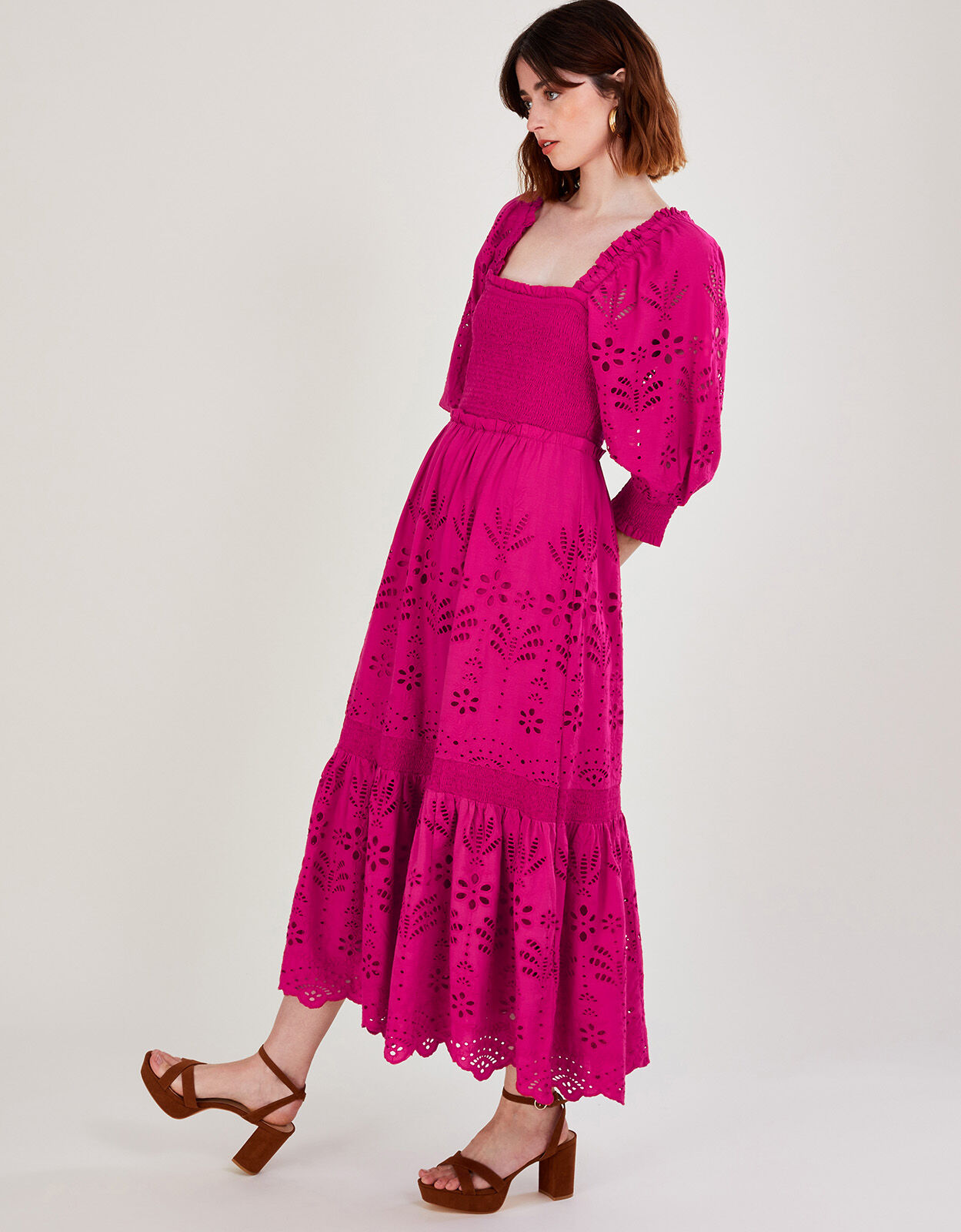 Meera Broderie Midi Dress Pink Evening Dresses Monsoon ROI