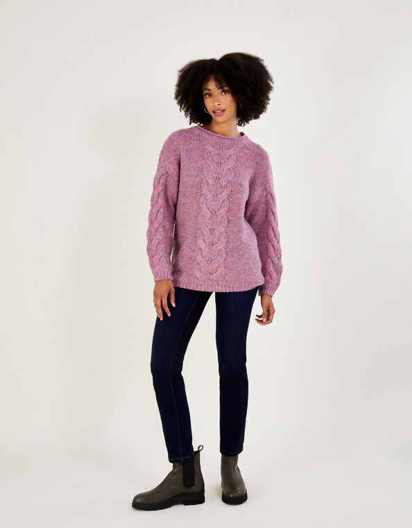 Melange Cable Knit Jumper with Recycled Polyester, Purple (PURPLE), large