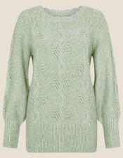 Alix Twist Stitch Pointelle Jumper, Green (SAGE), large