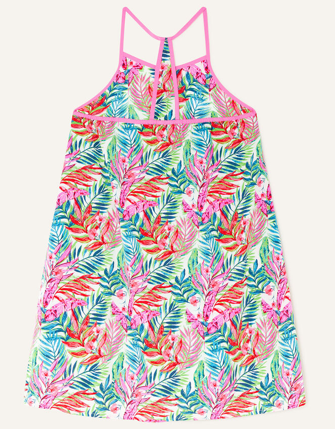 Palm Print A-Line Dress, White (WHITE), large