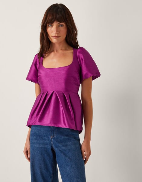 Sandra Smock Puff Sleeve Top, Purple (PURPLE), large
