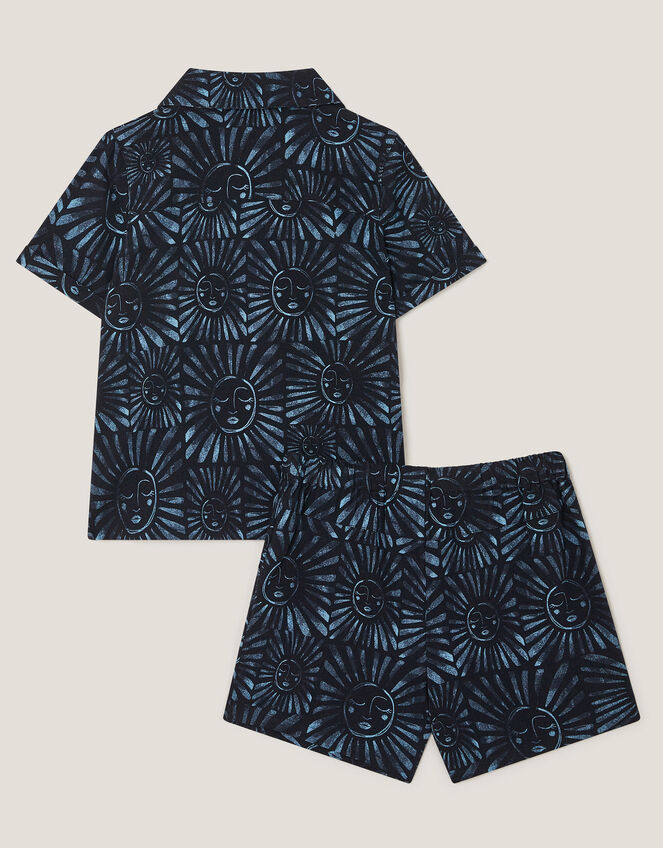 Sun Print Shirt and Shorts Set, Blue (NAVY), large