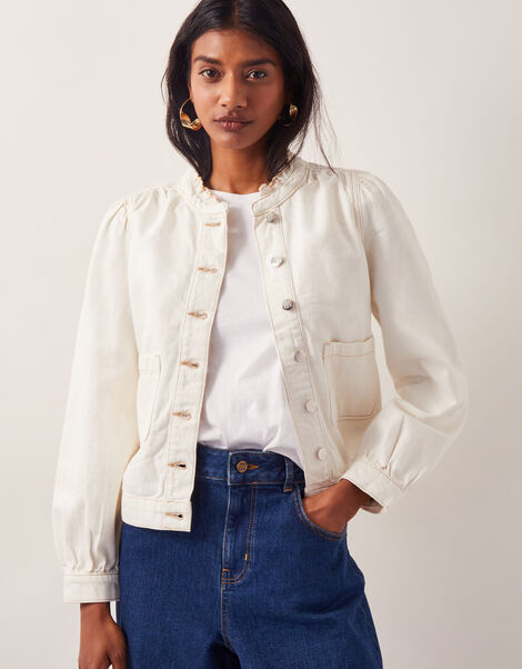 Louisa Frill Denim Jacket, Natural (ECRU), large