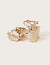 Metallic Twist Knot Platform Heels, Gold (GOLD), large