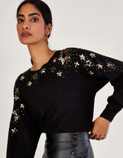 Sequin Star Scatter Sweater with LENZINGâ„¢ ECOVEROâ„¢, Black (BLACK), large
