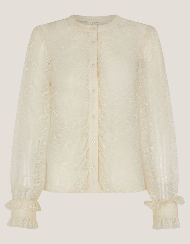 Violetta Lace Ruffle Shirt, Ivory (IVORY), large