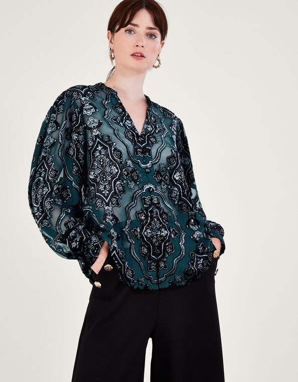 Darcy Devore Blouse, Teal (TEAL), large