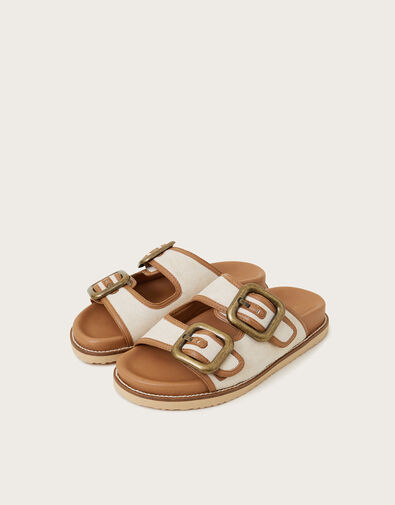 Wendy Double Strap Buckle Sandals, Natural (NATURAL), large