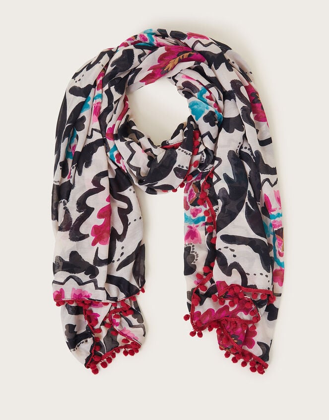 Monochrome Tassel Scarf, , large