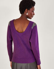 Emma Embellished Shoulder Jumper, Purple (PURPLE), large
