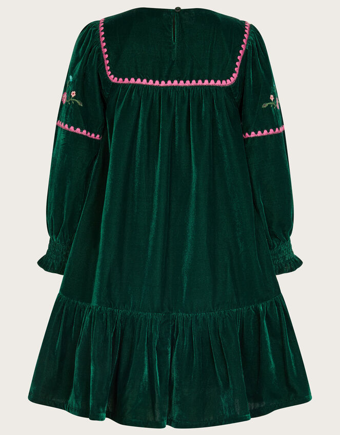 Boutique Velvet Rose Embroidered Dress, Green (GREEN), large