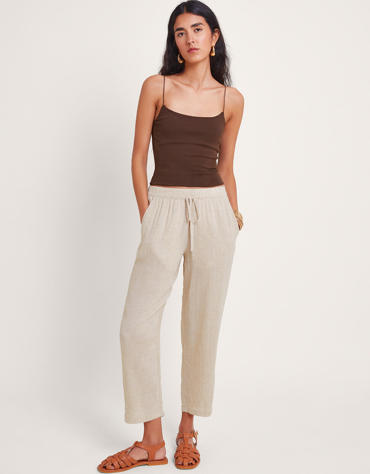 Tapered linen trousers ladies shop