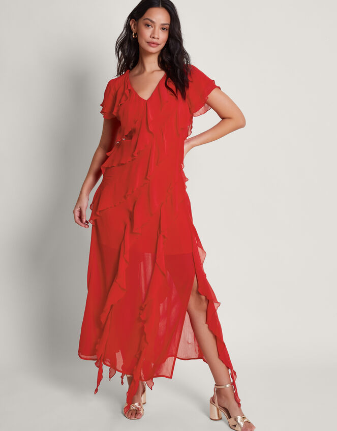 Renata Ruffle Midi Dress, Red (RED), large