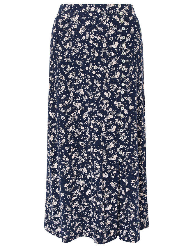 Natty Ditsy Floral Midi Skirt, Blue (NAVY), large