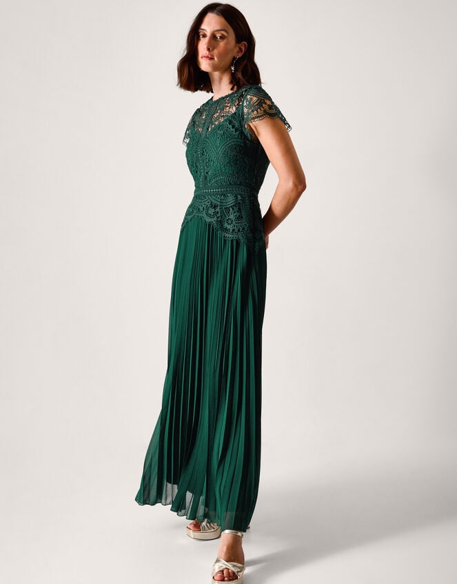 Monica Lace Pleated Bridesmaid Dress, Green (DARK GREEN), large
