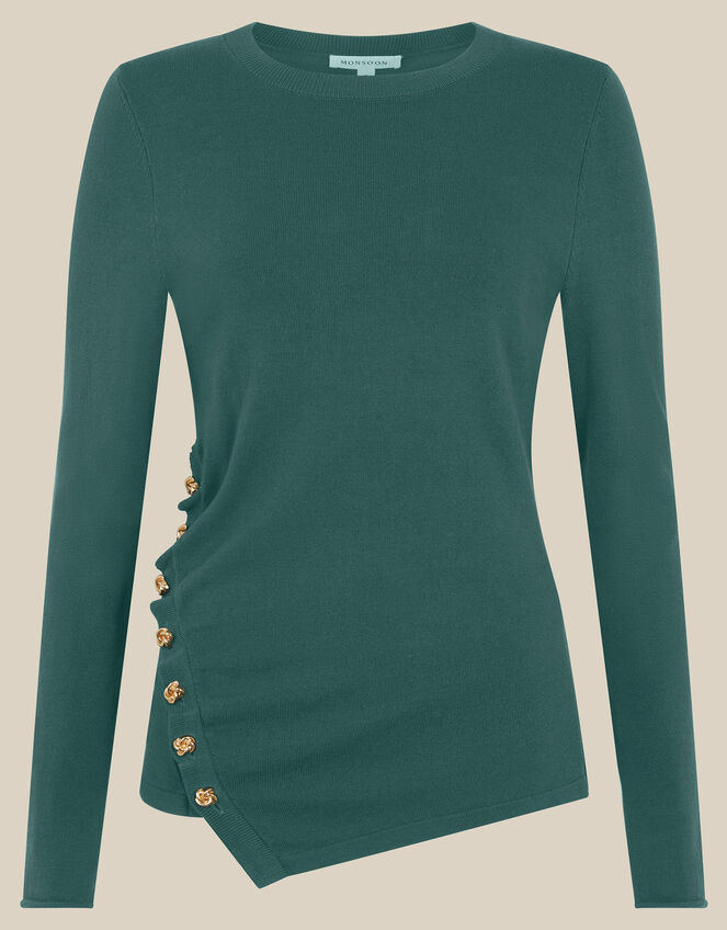 Renee Button Ruched Sweater, Blue (PETROL), large