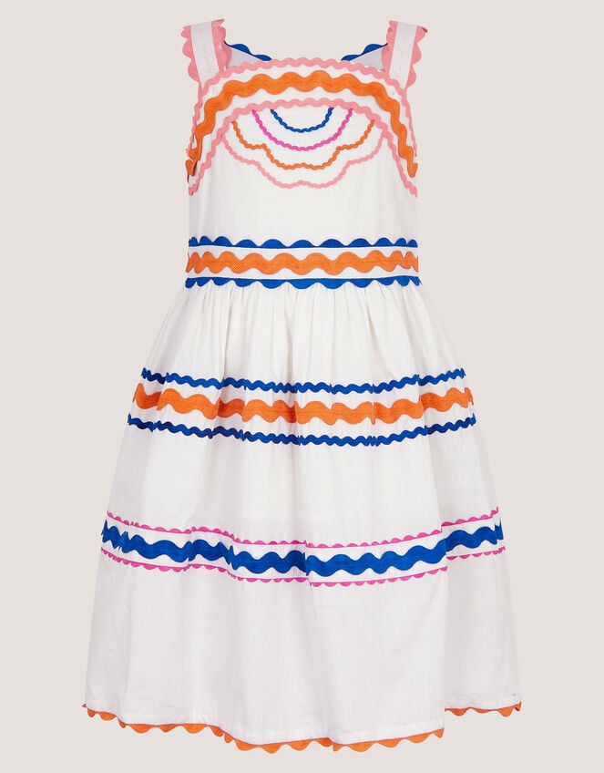 Ric Rac Embroidered Cotton Dress, White (WHITE), large