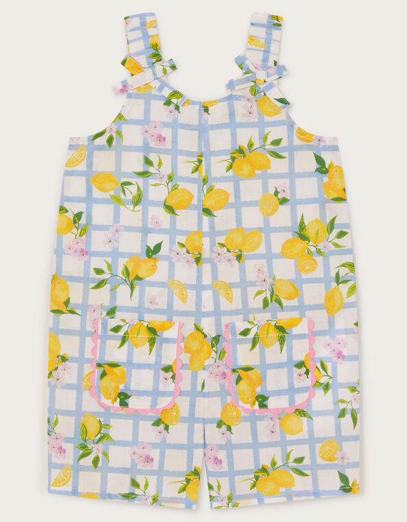 Baby Lemon Tile Print Romper, Blue (BLUE), large