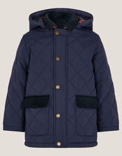 Corduroy Collar Quilted Jacket, Blue (NAVY), large