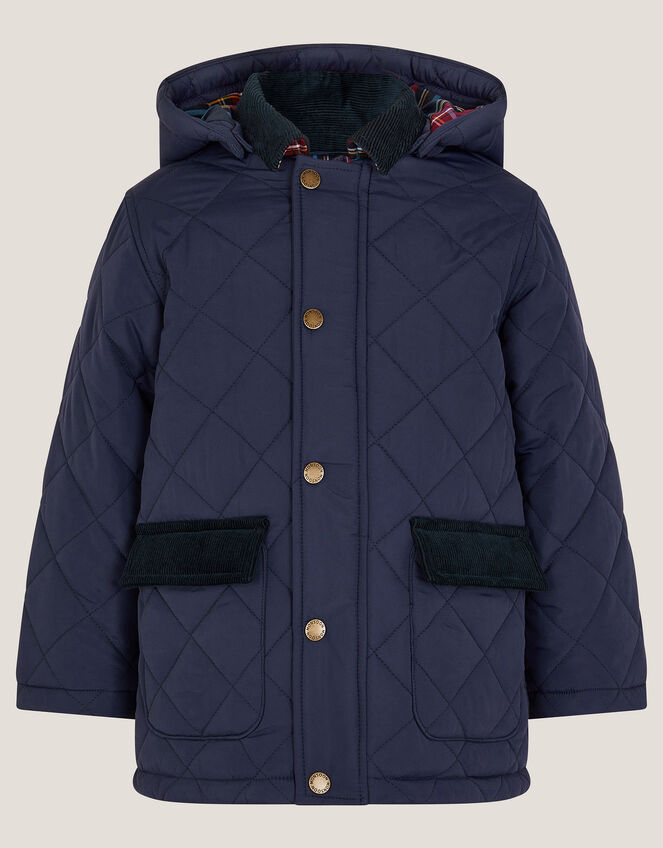 Corduroy Collar Quilted Jacket, Blue (NAVY), large