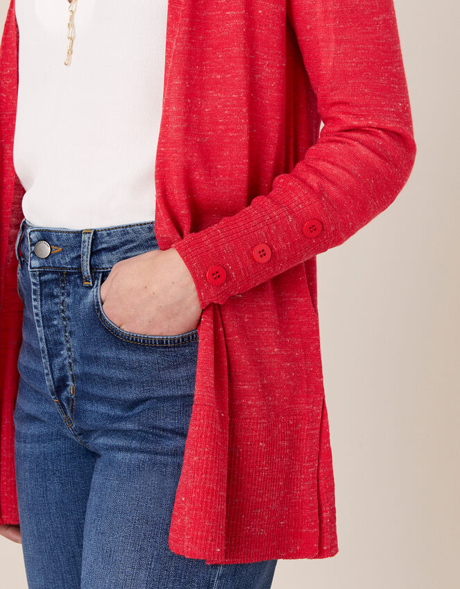 Button Cuff Cardigan in Linen Blend, Red (RED), large