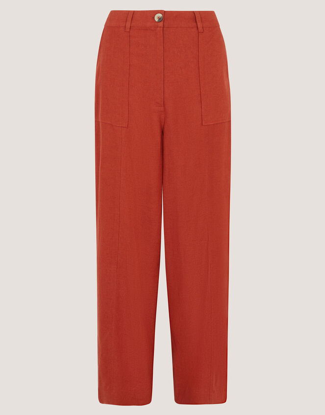 Jolie Wide Leg Linen Trousers, Orange (RUST), large