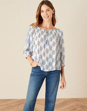 Whitney Printed Top LENZING™ ECOVERO™ , Blue (BLUE), large