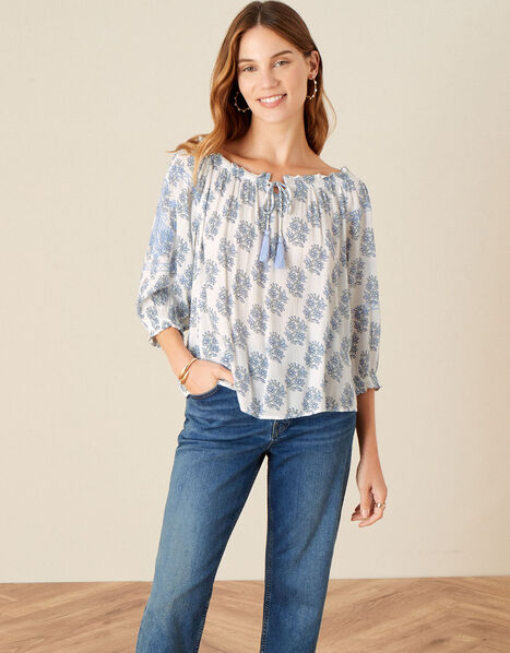 Whitney Printed Top Blue, Blue (BLUE), large