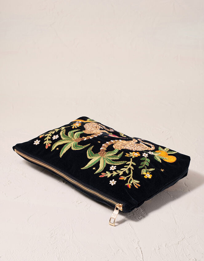 Elizabeth Scarlett Jungle Jaguar Velvet Pouch, , large