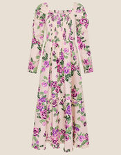 Reeta Shirred Floral Print Midi Dress, Ivory (IVORY), large