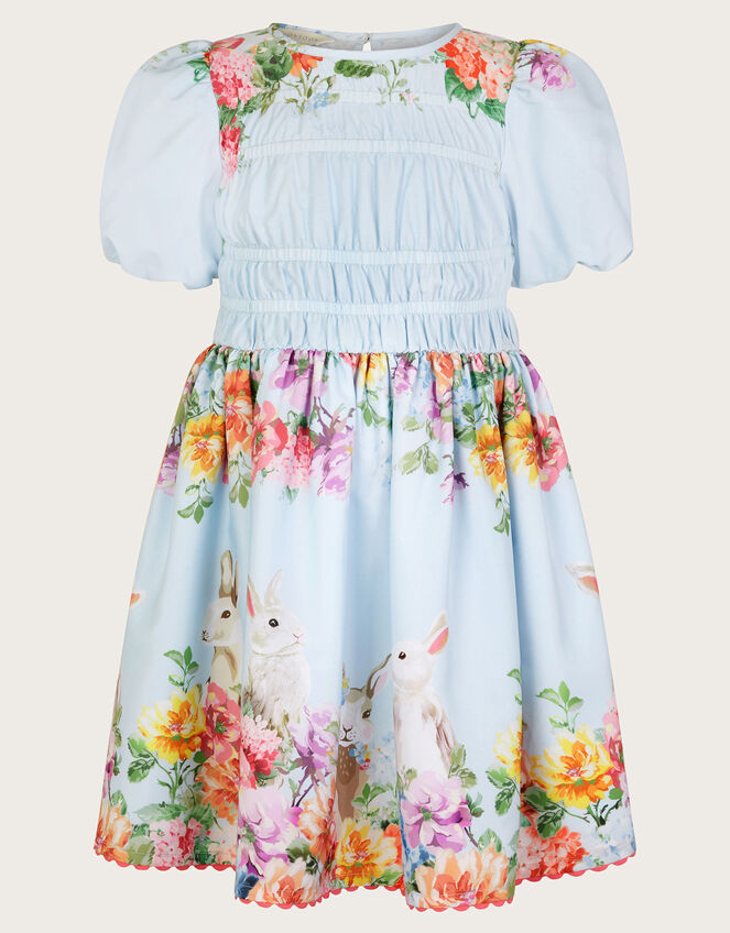 Floral Bunny Short Sleeve Dress, Blue (BLUE), large